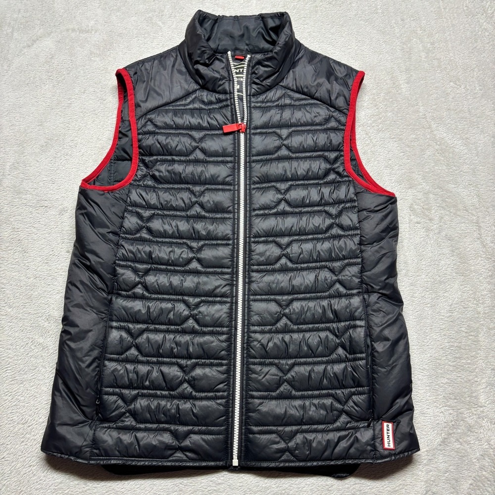 Hunter Boots Quilted Puffer Vest Womens M Black Red Full Zip Outdoor Lightweight
